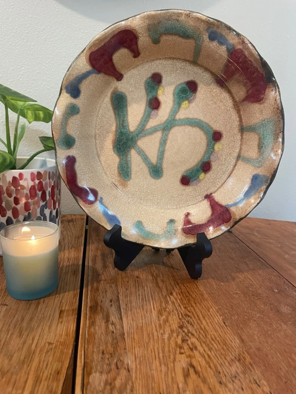 Daniel Lasser Vermont Tulip Pie Plate – Hand-Painted Stoneware – 9 inch